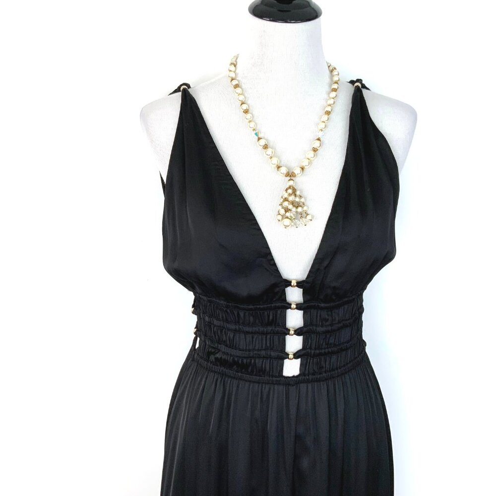 Maje Openwork Satin-Effect Black Maxi Dress Party Prom Sz 38 (4) - Picture 5 of 16